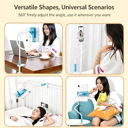 2-in-1 Gooseneck Phone & Tablet Holder for Bed, Flexible Clamp Mount & Overhead Stand for Desk & Headboard, Compatible with iPhone 17/16/15/14 and 4–10.6" Devices (Blue) - color: Blue