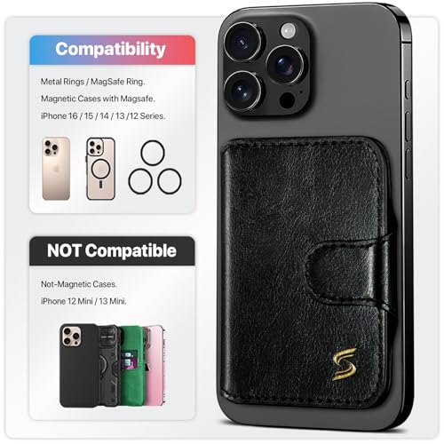 for Magsafe Wallet Magnetic Phone Wallet Card Holder for iPhone 17 16 15 14 13 Pro Max Plus, 5 Slots RFID Blocking, Strong Magnet, Luxury Leather Mag Safe Wallet for Women Men, Black - color: Glossy Black