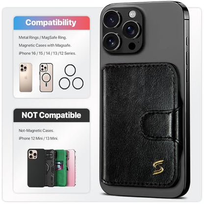 for Magsafe Wallet Magnetic Phone Wallet Card Holder for iPhone 17 16 15 14 13 Pro Max Plus, 5 Slots RFID Blocking, Strong Magnet, Luxury Leather Mag Safe Wallet for Women Men, Black - color: Glossy Black