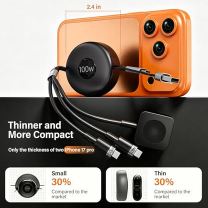 100W Retractable Multi Charging Cable for Apple Watch Charger,Dual USB C