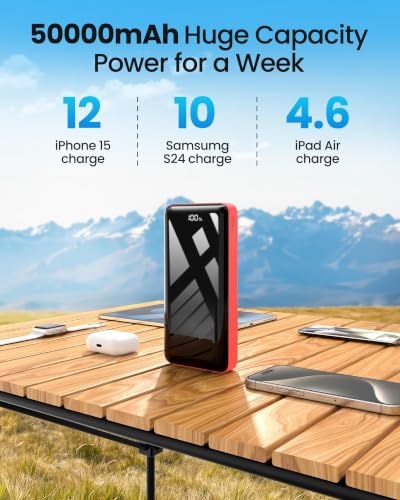Portable Charger Power Bank 50000mAh 22.5W Fast Charging Battery Pack - color: Black-red