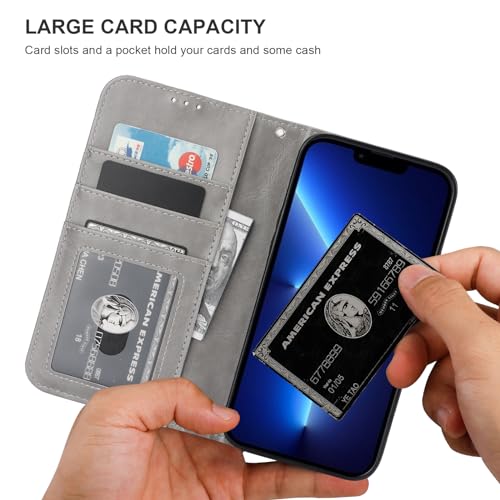 Bocasal Detachable Wallet Case Card Holder for iPhone 13 Pro Max Grey | RFID Blocking Kickstand Card Slots Holder PU Leather Magnetic Shockproof Wrist Strap Removable Flip Protective Cover 6.7 inch - color: Gray
