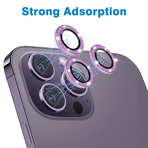 Compatible with iPhone 14 Pro and 14 Pro Max Camera Lens Protector, Bling Glitter Lens Cover 9H Tempered Glass Camera Cover Anti Scratch Lens Screen Protector - 3PCS Deep Purple - color: Glitter Deep Purple