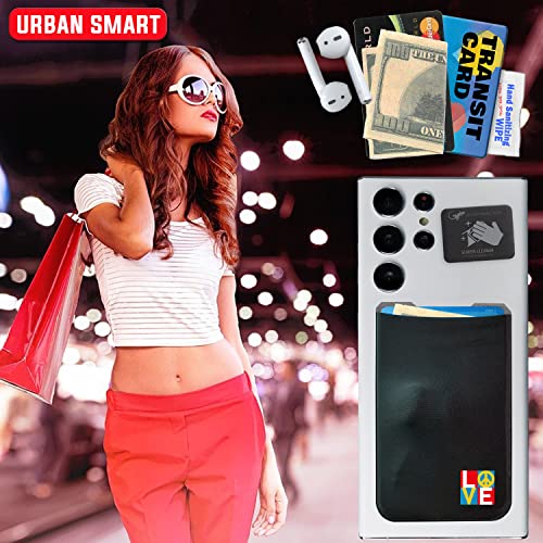 Phone Wallet - Adhesive Card Holder - Cell Phone Pouch - Stick on Lycra Pocket by Gecko - Carry Credit Cards and Cash - color: PEACE LOVE
