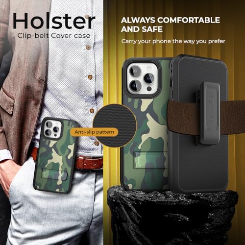 MOTIVE for iPhone 15 Pro Max Case with Belt Clip and Stand,| 6.7" Green - color: Green Camouflage, size: iPhone 15 Pro Max