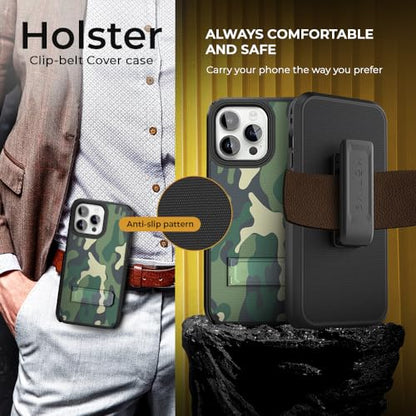 MOTIVE for iPhone 15 Pro Max Case with Belt Clip and Stand,| 6.7" Green - color: Green Camouflage, size: iPhone 15 Pro Max