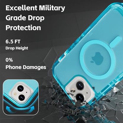 Follaroma Magnetic for iPhone 15 Case, Heavy Duty Phone Cases, Blue, 6.1" | Compatible with MagSafe, Heavy Duty Shock proof Protection, Military-Grade Anti-Drop, Dual Layer Transparent Protective Cover - color: Blue, size: iPhone 15 6.1''