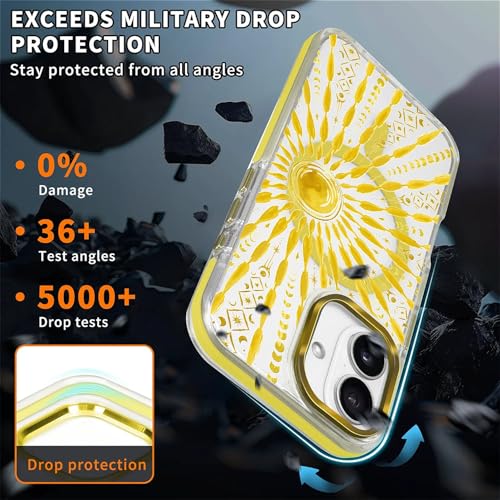 VisEnt Clear Case for iPhone 17, Magnetic Phone Case, Transparent Slim Cover, Military Grade Protection, Shockproof, Anti-Yellowing, Scratch Resistant, Folk Gold Sun - color: Folk Gold Sun, size: Iphone 17