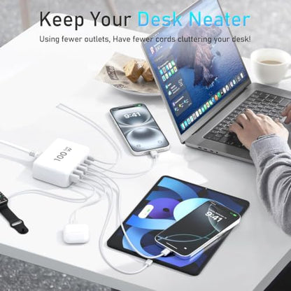 100W GaN USB C Fast Charger Compact 6 Port Charging Station