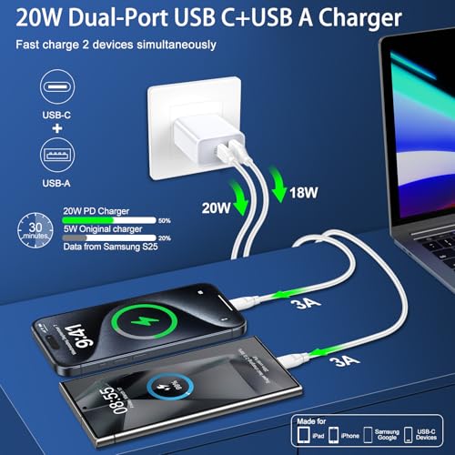 for iPhone 17e Charger Block,20W Fast iPhone 17 18 Pro Max Charger Cord 60W