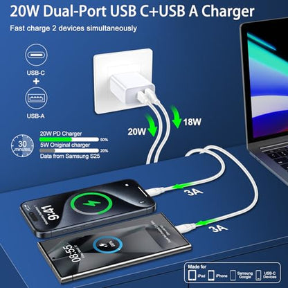 for iPhone 17e Charger Block,20W Fast iPhone 17 18 Pro Max Charger Cord 60W