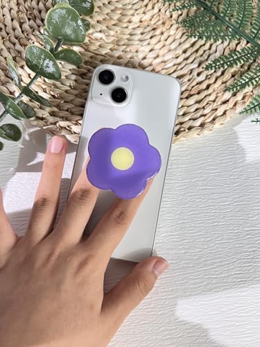 Cartoon Flowers Phone Grip Stand, Cute Clear Cell Phone Holder,Collapsible Cell Phone Accessory, Phone Charms Holder Support with Transparent Base for Kindle - color: purple