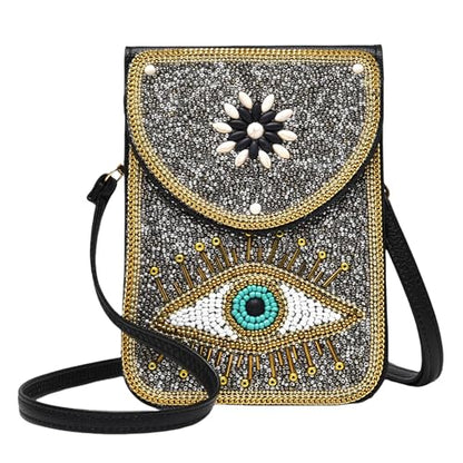 Small Crossbody Bags for Women, Cell Phone Shoulder Bag Boho Wallet Purse - color: Silver