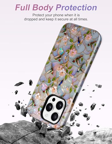 Magnetic Flower Phone Case for iPhone 15, Blue Green | Compatible with MagSafe, Cute Stained Glass Bird Aesthetic, TPU and PC Protective Phone Cover for Women Men Girls Boys - color: Blue Green Bird