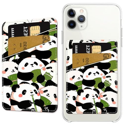 CREATCABIN Panda Phone Card Holder Leather Cell Phone Wallet Stick on Adhesive Credit Card Holder Slim Double Pocket Sticker for Back of Phone Case Compatible with Most Phones 3.7 x 2.5 Inch - style: Panda