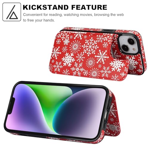 HAOPINSH for iPhone 14 Wallet Case with Card Holder, Christmas Santa Snowflake Back Flip Folio PU Leather Kickstand Card Slots Case for Women Girls, Double Magnetic Clasp Shockproof Cover 6.1" - color: Snowflake