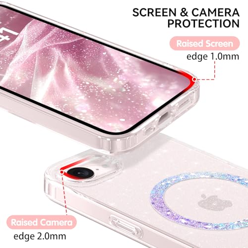 DUEDUE for iPhone 17E/16E Case Magnetic[Compatible with MagSafe], Clear Glitter Anti-Yellowing Bling Sparkle Transparent Phone Case for iPhone 17E/16E 6.1", Clear/Glitter