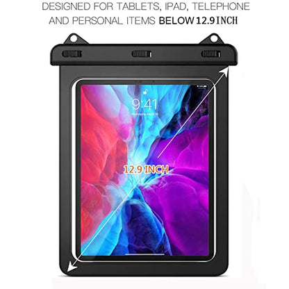 Universal iPad Waterproof Case, Waterproof Dry Bag Pouch for iPad Pro 12.9" 6/5/4/3 iPad Pro 11" / 10.5", iPad Air 5/4 10.9" 2022/2020, Galaxy Tab S8/S7, Android Tablet Up to 12.9 inch - size: Tablets up to 12.9 inch