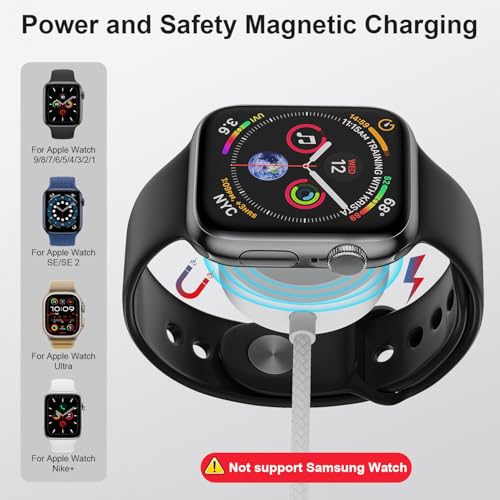 Travel Essentials for Apple Watch Charger,100W 3 in 1 Charger Cable with USB C, Lightning, iWatch Charger for iPhone, MacBook, iPad, Samsung, Google Pixel, iWatch Ultra 1-10 [Apple MFI Certified]