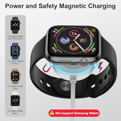 Travel Essentials for Apple Watch Charger,100W 3 in 1 Charger Cable with USB C, Lightning, iWatch Charger for iPhone, MacBook, iPad, Samsung, Google Pixel, iWatch Ultra 1-10 [Apple MFI Certified]