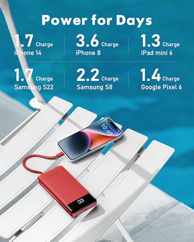 charmast Portable Charger with Built-in Cables X 4, Portable Phone Charger - color: Red