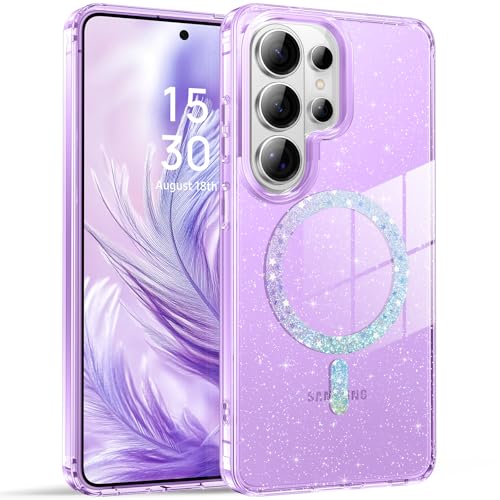 BENTOBEN Magnetic for Samsung Galaxy S26 Ultra Case 2026, Cute Clear Sparkly Glitter Anti-Yellowing Slim Bumper Compatible with Magsafe Shockproof Protective Transparent Phone Cover 6.9", Clear Purple - color: Clear Purple, size: for Galaxy S26 Ultra (6.9