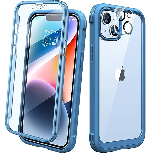 Diaclara Designed for iPhone 14 Case, Full Body Rugged Case with Built-in Touch Sensitive Anti-Scratch Screen Protector, with Camera Lens Protector for iPhone 14 6.1" (Blue and Clear) - color: Blue, size: iPhone 14
