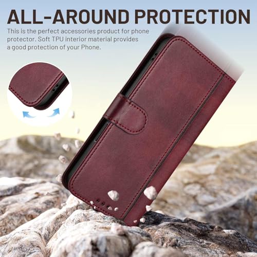 for Galaxy A17 5G Phone Case Wallet and Wrist Strap (Red) | Card Holder Slots, PU Leather, Flip Cover, Magnetic Closure, Kickstand, Folio Protective, for Samsung A17 Case - color: Wine Red