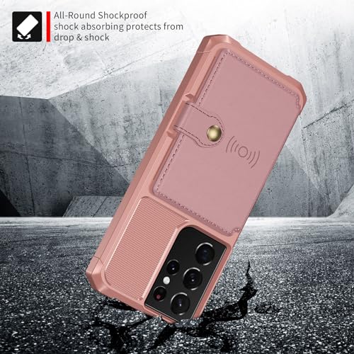 Wallet Case for Samsung Galaxy S21 Ultra, Compatible with Magnetic Car Mount, Heavy Duty Shockproof Rugged Soft TPU Back Leather Flip Credit Card Holder Cover 6.8 inch, Pink - color: Pink, size: Samsung Galaxy S21 Ultra