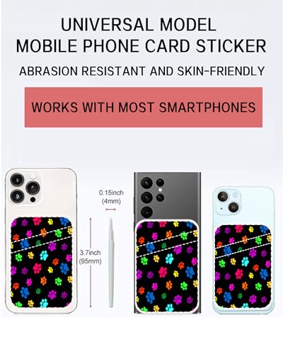 Dual Pocket Leather Phone Wallet Adhesive Stick On, Cute Card Holder, Credit Card Holder for Case - Compatible with Most Phones, Cute Colorful Paw - color: Cute Colorful Paw
