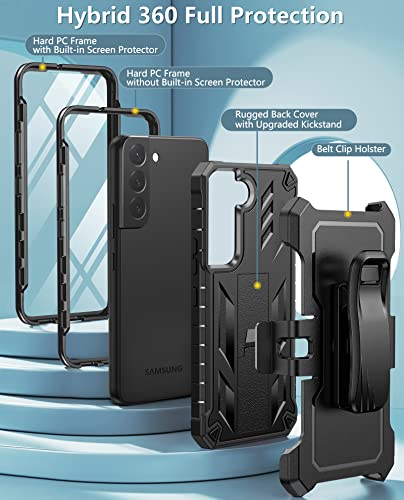FNTCASE for Samsung Galaxy S22 Protective Case: Military Grade Protection Rugged Anti-Drop Case with Belt-Clip Holster & Kickstand - Full Shockproof Sturdy Durable Bumper Textured Cell Phone Cover | Rugged Kickstand, Military-Grade Drop Protection, Full B