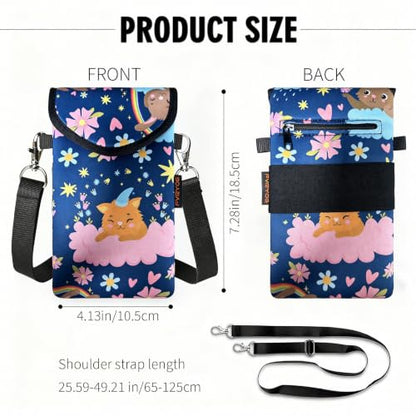 Neoprene Phone Sleeve Pouch Case Bag for Men Women w/Crossbody Strap/Neck Lanyard for iPhone 17/16/15/14 Pro Max, Samsung S25，Pixel 10 - color: Dreamy Kitty