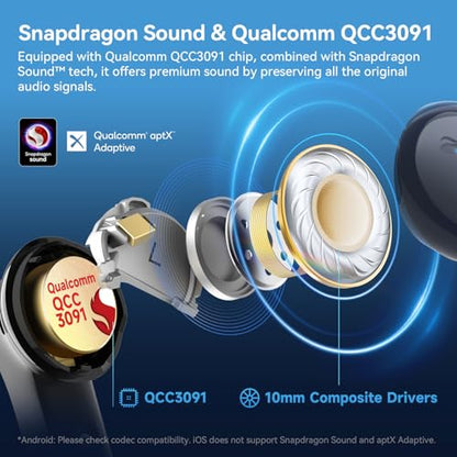 EarFun Air Pro 4 Adaptive Hybrid Noise Canceling Wireless Earbuds, Qualcomm Snapdragon Sound, aptX™ Lossless, 6 Mics AI CVC 8.0 Call, LDAC Hi-Res Audio, 52H Playtime, Bluetooth 5.4, in-Ear Detection - color: Black