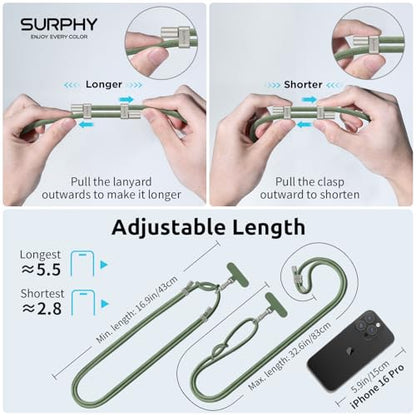 SURPHY Phone Lanyard Crossbody, Phone Strap Crossbody with 2 Tether Tabs - color: Army Green