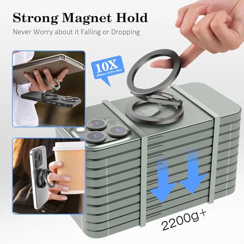 Gym Magnetic Phone Holder - Black-Gray, Dual Magnet, Strong Grip, 360° Rotation, Attach to Metal Surfaces, Compatible with iPhone 16/15/14/13/12, Samsung, MagSafe Case & All Smartphones - color: Black-Grey