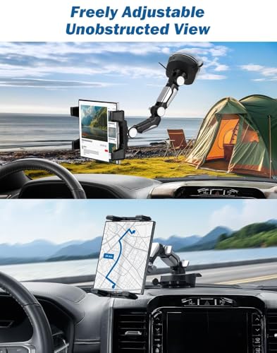 5-in-1 Car Phone Holder & Tablet Mount, Universal Dashboard Windshield Suction Cup Stand with 360° Rotation, compatible with iPhone, Samsung Z Fold 7/6/5, All Foldable Phones and 4.7-12.9" iPad