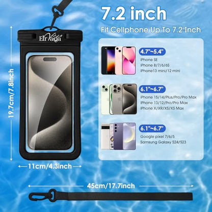 2 Pack IPX8 Waterproof Phone Pouch for iPhone 16/15/14/13 Pro Max Plus (7.2 Inch) - Swimming, Diving, Snorkeling, Snowproof - Touchscreen Friendly Underwater Photography Dry Bag (Black&Black) - color: Black&Black
