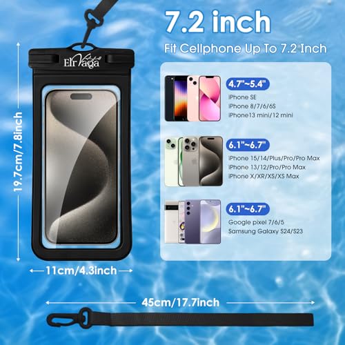 2 Pack IPX8 Waterproof Phone Pouch for iPhone 16/15/14/13 Pro Max Plus (7.2 Inch) - Swimming, Diving, Snorkeling, Snowproof - Touchscreen Friendly Underwater Photography Dry Bag (Black&Blue) - color: Black&Blue