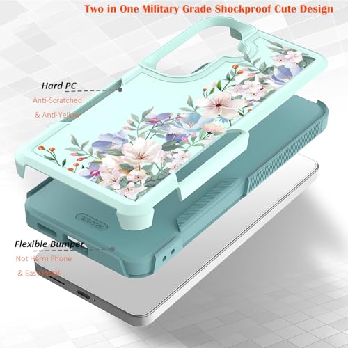 for Samsung Galaxy S26 5G Case: Cute Flowers Floral Design for Girls Women Slim Soft TPU Bumper Shockproof Silicone Cell Phone Cover (Mint Green/Magnolia) - color: Mint Green/Magnolia