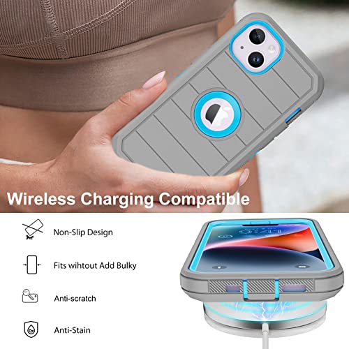 for iPhone 14 Case with 2 Screen Protector,Full Body Shockproof Drop Protection Dust Proof Heavy Duty 3-Layer Rugged Durable Military Grade Cover for Apple iPhone 14 6.1" (Gray/BlueⅡ) - color: Gray/BlueⅡ