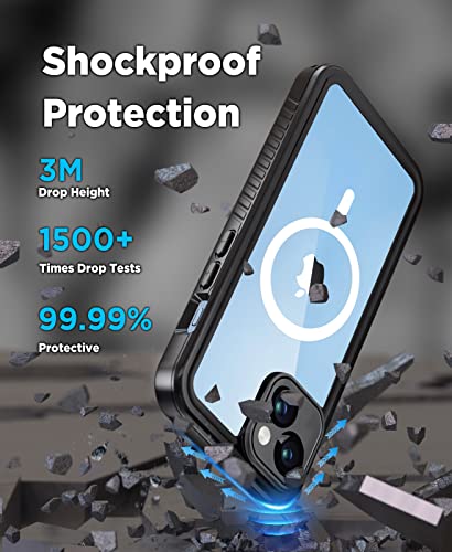 Beeasy for iPhone 14 Waterproof Case Compatible with Magsafe IP68 Underwater Military Grade, Phone Case with Shockproof, Dustproof, Rugged 360 Full Body Protection Cover with Built-in Screen Protector - size: iPhone 14 (6.1")