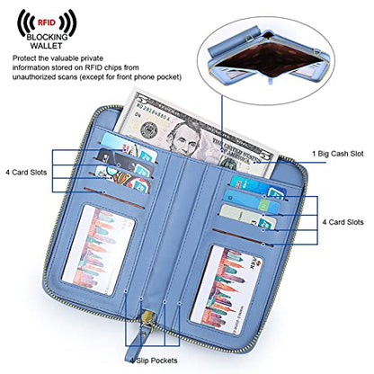 S-ZONE Small Crossbody Bags for Women Phone Purse RFID Blocking Wallet | Card Slots, Vegan Leather, Anti-theft, Multi Pockets, Detachable Adjustable Strap, Travel Eveyday Outing - color: Blue