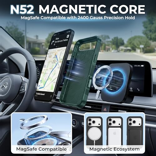 LOOXER® Heavy Duty Rugged Magnetic Case for iPhone 17 Air (6.5”) | Military Grade Shockproof Protection,MagSafe Compatible+ Tempered Glass Included (Green, 17 Air) - color: Green, size: 17 Air