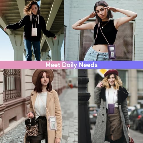 Small Crossbody Bag Cell Phone Purse for Women Men Leather Mini Shoulder Bag Wallet Case with Card Holder Slot Lanyard for All Smartphones iPhone 15 14 11 Samsung Google Moto up to 7.5" Puple - color: Puple 1