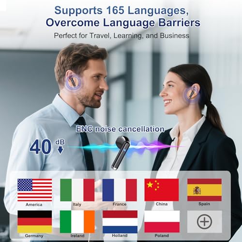 2026 AI Translation Earbuds Real Time, 165 Language Translator Earbuds 3-in-1 Bluetooth 5.4 with APP, Translation Headphones with 6 Translation Modes Translating Device for Travel/Business/Learning - color: Deep Black