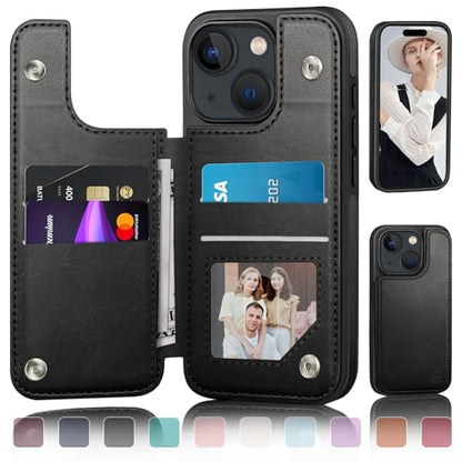 DJDUCK Designed for iPhone 15 Case Wallet with Card Holder, [Magnetic Clasp Cover] [RFID Blocking Leather Protection] Shockproof Women Men Cases 6.1 Inch for Apple 15 Black - color: Black