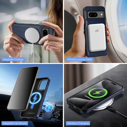 SkyEagle Compatible Magsafe 2 in 1 Detachable Google Pixel 8 Wallet Case with Card Holder Women Men,Magnetic PU Leather RFID Blocking Flip Kickstand Credit Slots,Phone Case for Pixel 8 6.2",Blue - color: Blue, size: Google Pixel 8 - 6.2"