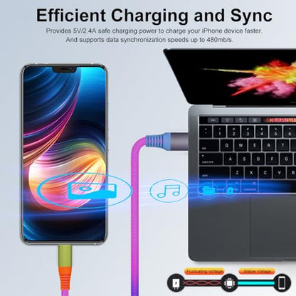 6.6ft Rainbow Gradual Braided Lightning Cable, USB A to Lightning Charging Cable for iPhone 14/13/12/11/XS/XR/X/8/7/6/5/SE/iPad/Air/Mini/iPod - size: 6.6FT