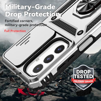 for Samsung Galaxy A17 / Galaxy A26 5G Case, with Slide Camera Cover HD Screen Protector [Military Grade Drop Tested] Ring Holder Kickstand Protective Phone Case for Samsung Galaxy A17, Silver - color: Silver w/ Slide Camera 2nd gen. Military Grade