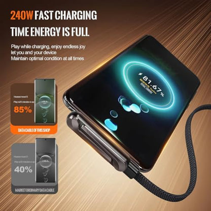 USB C to USB C Cable Right Angle(5ft)-in 360° Folding Metal Stand,240w Fast Charging Cable with Built-in Phone Stand T-Shaped Foldable,Gamer Design,Fast Charging Cord
